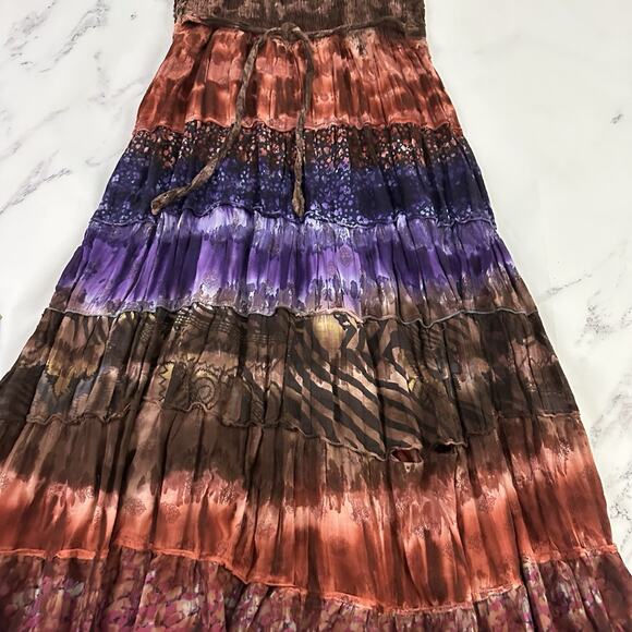 Kaaku Womens Vintage 90s Boho Festival Midi Dress Size M Purple Brown Tie Dye - Picture 8 of 10